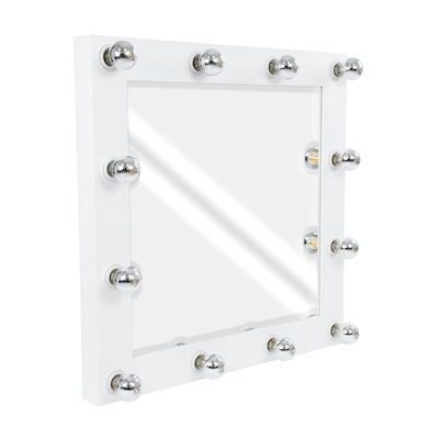 MAKEUP MIRROR-80x80-4 Modern Makeup Mirror with Natural Wood Frame with On/Off Switch 12 x E27 AC220-240V - L80 x W7 x H80cm - White Lacquer
