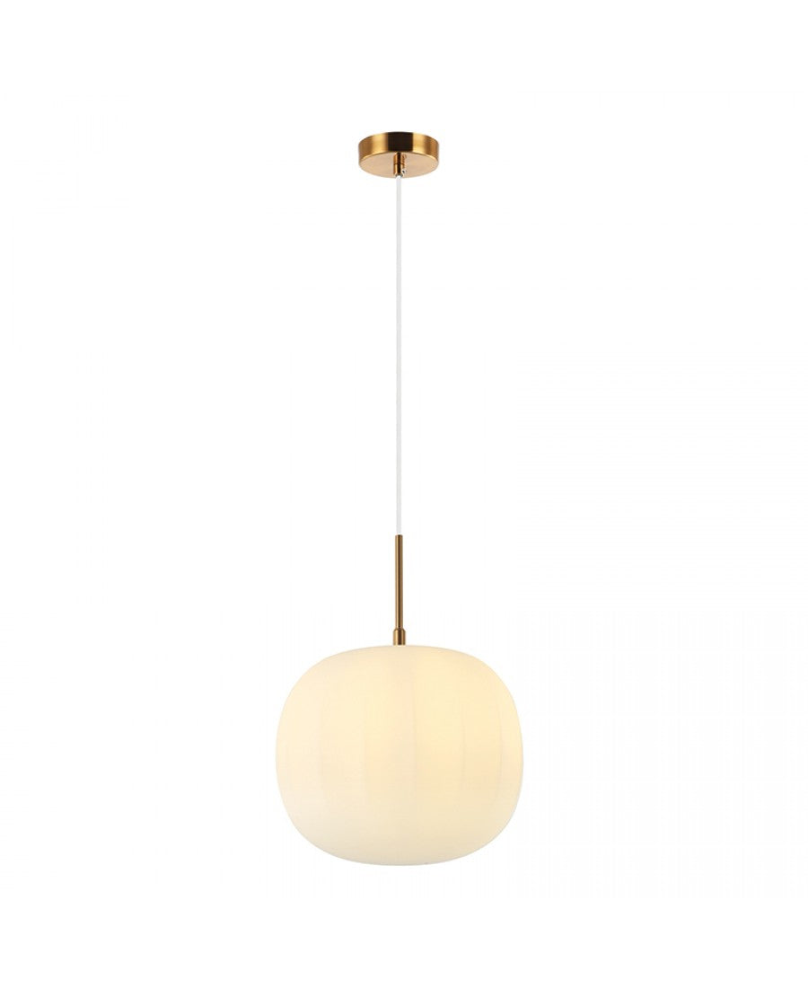 GLASS PENDANT LAMP 40W 1X E27 FROST WHITE GLASS &ANCIENT BRASS