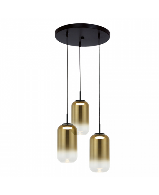 PENDANT LED LIGHT 3X12W 3000K GLASS BLACK-GOLD